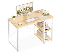 ODK Bureau avec Rangement, 100x48cm Bureau d'ordinateur avec étagère réglable en Hauteur et réversible, Table Informatique Stable pour télétravail Gaming étudiant, Beige Naturel