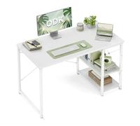 ODK Bureau avec Rangement, 100x48cm Bureau d'ordinateur avec étagère réglable en Hauteur et réversible, Table Informatique Stable pour télétravail Gaming étudiant, Blanc