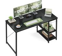 ODK Bureau avec Rangement, 120x48cm Bureau d'ordinateur avec étagère réglable en Hauteur et réversible, Table Informatique Stable pour télétravail Gaming étudiant, Noir