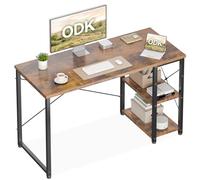 ODK Bureau avec Rangement, 120x48cm Bureau d'ordinateur avec étagère réglable en Hauteur et réversible, Table Informatique Stable pour télétravail Gaming étudiant, Marron Rustique