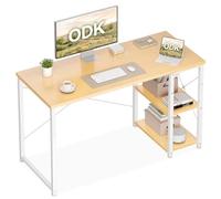 ODK Bureau avec Rangement, 120x48cm Bureau d'ordinateur avec étagère réglable en Hauteur et réversible, Table Informatique Stable pour télétravail Gaming étudiant, Beige Naturel