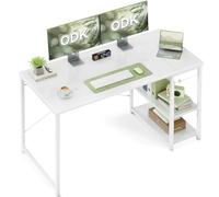 ODK Bureau avec Rangement, 120x48cm Bureau d'ordinateur avec étagère réglable en Hauteur et réversible, Table Informatique Stable pour télétravail Gaming étudiant, Blanc