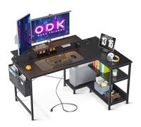 ODK Bureau d'angle Réversible, 120x80cm Bureau Gaming en L avec Port de Charge USB et Prise de Courant, Table Ordinateur avec Support d'écran pour Chambre Domicile Maison (Noir)