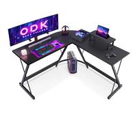 ODK Bureau Gaming Angle, 127x127cm Bureau Gaming avec Support pour Moniteur, Table en L pour Le Travail à Domicile et Gaming, Fibre de Carbone Noir