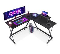 ODK Bureau Gaming Angle, 127x127cm Bureau Gaming avec Support pour Moniteur, Table en L pour Le Travail à Domicile et Gaming, Noir