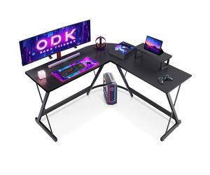 ODK Bureau Gaming Angle, 127x127cm Bureau Gaming avec Support pour Moniteur, Table en L pour Le Travail à Domicile et Gaming, Fibre de Carbone Noir
