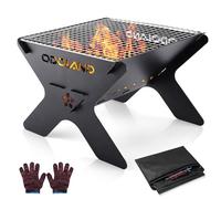 Odoland Camping Fire Pit, Portable Brasero Extérieur pour Camping, Barbecue à Foyer en Bois 2 en 1 avec Grille de Cuisson Amovible pour Barbecue en Plein Air, avec Sac de Transport