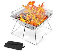 Odoland Gril de Feu Camping Pliable, Puits de Feu Acier Inoxydable, Brûleur de Poêle à Bois Extérieur, Gril de Charbon Bois avec Sac Portable, pour Camping Randonnée Voyage Pique-Nique Barbecue