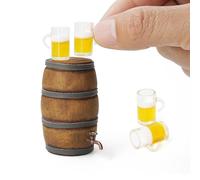 Odoria Miniature Verre à Bière Tonneau: 5 Pièces Échelle 1/12 Miniature Fût en Bois Chêne Tasse Vintage Rétro pour Maison de Poupée Bar Cuisine Liqueur Alcool - Mini Fontaine à Boisson Jardin Fête
