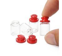 Odoria Salière Poivrier Set Miniature: 1/12 Échelle Set de Bocaux à Épices avec Couvercle Rouge pour Cuisine Salle à Manger - Mini Objet Accessoires Verre 4 Pièces