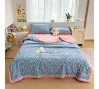 Odot 2,5 Tog Couette sans Housse Lavable, Couette Réversible Ete Legere et Fine - Douce et Confortable, Légère Respirante Couverture Rafraichissante d'Été (220 * 240cm,Fleurs Bleues)