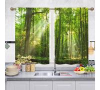 Odot 2 Panneaux Rideau de Cuisine Court, Jungle Verte 3D Rideaux Brise Bise Cuisine Evier Rideaux Demi Fenetre Décoration de Maison pour Petie Fenetre Chambre Salon (Vert 6,60x90cm)