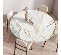 Odot 3D Marbre Nappe de Table Ronde en Anti Tache Intérieur Extérieur Couverture de Table avec Bord Élastique Nappes Rondes Lavable pour Décoration Cuisine Jardin (80cm,Blanc)