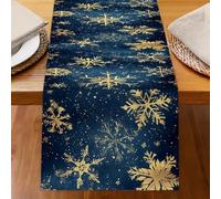 Odot Chemin de Table Impression de Noël, Rouge Chemin de Table en Linge Moderne, Décoration Nappe, Résistant aux Taches & Lavable Nappe pour Fête di Noël (Neige Bleue Dorée 4,33x230cm)