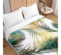 Odot Couvre Lit Boutis Matelassé pour 1/2 Personnes Plume Motif Dessus de Lits Microfibre Doux Couverture de Lit Courtepointe Printemps Èté Jeté de Lit (230x260cm,Plume Paon)
