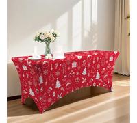 Odot Housse de Table Extensible en Spandex, Nappe pour Table Cocktail, 4 Poches élastiques Housse Mange Debout pour Restaurant Bar, Banquet de Mariage (Noël Rouge,4FT)