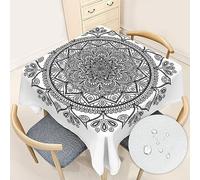 Odot Nappe Carrée 150 x 150 cm Nappe Exterieur Impermeable Anti Tache Nappe Mandala Blanche Polyester Lavable pour Decoration Table, Jardin, Anniversaire, Noel, Mariage
