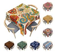Odot Nappe Carrée Anti Tache, 3D Style Boho Mandala Imperméable Anti Taches Lavable Rectangulaire Nappe pour Fête Decoration Ménage Table Basse Jardin Picnic (Paisley Fleuri,100x100cm)