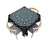 Odot Nappe Carrée Anti Tache, Impression de Mandalas 3D Imperméable Anti Taches Lavable Rectangulaire Nappe pour Fête Decoration Ménage Jardin Picnic (Coeur Bleu,150x150cm)