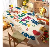 Odot Nappe Carrée Anti Tache, Joyeux Anniversaire Imprimé Nappe Coton et Lin Imperméable Anti Taches Lavable Rectangulaire pour Decoration Table Basse Jardin Picnic (3 Ans,100x160cm)
