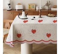 Odot Nappe Carrée Anti Tache, Nappe de Style Minimaliste Coton et Lin Imperméable Anti Taches Lavable Rectangulaire pour Fête Decoration Ménage Table Basse Jardin Picnic (Cœurs Rouges,140x140cm)