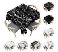 Odot Nappe Carrée Anti Tache, Nappe en Marbre Noir et Blanc 3D Imperméable Anti Taches Lavable Rectangulaire Nappe pour Fête Decoration Ménage Table Basse Jardin Picnic (Noir Argent,140x140cm)
