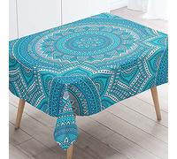 Odot Nappe Carrée Anti Tache, Style Ethnique Bohémien Imperméable Anti Taches Lavable Rectangulaire Nappe pour Intérieur Cuisine Extérieur Jardin Decoration (200x200cm,Mandala Bleu)