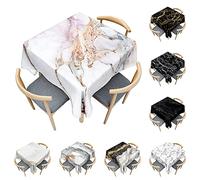 Odot Nappe Carrée en Marbre Noir et Blanc 3D Imperméable Anti Taches Lavable Rectangulaire pour Fête, Décoration, Ménage, Table Basse, Jardin, Picnic (Fissure, 100x100cm)