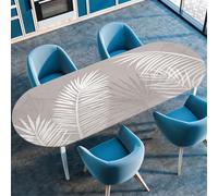 Odot Nappe de Table Ovale en Anti Tache Intérieur Extérieur 3D Nappe Ovale avec Bord Élastique Imperméable Couverture de Table pour Maison Cuisine Jardin, Moderne Plante (137x183cm,Feuille Palmier)
