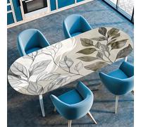 Odot Nappe de Table Ovale en Anti Tache Intérieur Extérieur 3D Nappe Ovale avec Bord Élastique Imperméable Couverture de Table pour Maison Cuisine Jardin, Moderne Plante (107x152cm,Gris)