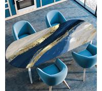 Odot Nappe de Table Ovale en Anti Tache Intérieur Extérieur Nappe Ovale avec Bord Élastique Imperméable Couverture de Table pour Maison Cuisine Jardin, Moderne Gris Graffiti (Océan Bleu,132x178cm)