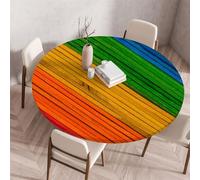 Odot Nappe de Table Ronde en Anti Tache Intérieur Extérieur 3D Imprimé Couverture de Table avec Bord Élastique Nappes Rondes Lavable pour Décoration Cuisine Jardin Maison (60cm,Arc en Ciel)
