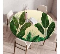 Odot Nappe de Table Ronde en Anti Tache Intérieur Extérieur 3D Vert Plante Couverture de Table avec Bord Élastique Nappes Rondes Lavable pour Décoration Cuisine Jardin (130cm,Jaune)