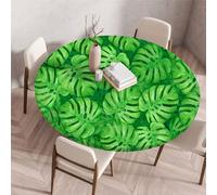 Odot Nappe de Table Ronde en Anti Tache Intérieur Extérieur 3D Vert Plante Couverture de Table avec Bord Élastique Nappes Rondes Lavable pour Décoration Cuisine Jardin (90cm,Vert)