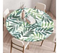 Odot Nappe de Table Ronde en Anti Tache Intérieur Extérieur 3D Vert Plante Couverture de Table avec Bord Élastique Nappes Rondes Lavable pour Décoration Cuisine Jardin (80cm,Peinture)