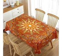 Odot Nappe Rectangulaire Nappe Imprimée Mandala Exotique Nappe Anniversaire Protege Table Protection Table Nappe Jardin Nappe Anti Tache Anti-Poussière Lavable Cuisine Fête (100x140cm,Orange foncé)