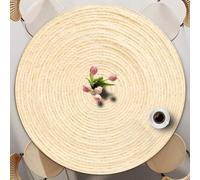 Odot Nappe Ronde 60-140cm Anti-Tache, Grain de Bois Imprimé Nappe Table Ronde avec Bord Élastique Lavable Imperméable Couverture de Table de Jardin Exterieur pour Cuisine Fête Salon (Été,140cm)