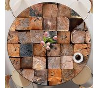 Odot Nappe Ronde 60-140cm Anti-Tache, Vintage Imprimé Nappe Table Ronde avec Bord Élastique Lavable Imperméable Couverture de Table de Jardin Exterieur pour Cuisine Fête Salon (Wood,140cm)