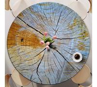 Odot Nappe Ronde 60-140cm Anti-Tache, Vintage Imprimé Nappe Table Ronde avec Bord Élastique Lavable Imperméable Couverture de Table de Jardin Exterieur pour Cuisine Fête Salon (Blue,90cm)