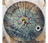 Odot Nappe Ronde 60-140cm Anti-Tache, Vintage Imprimé Nappe Table Ronde avec Bord Élastique Lavable Imperméable Couverture de Table de Jardin Exterieur pour Cuisine Fête Salon (Woodgrain,110cm)