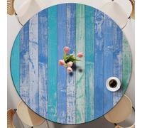 Odot Nappe Ronde 60-140cm Anti-Tache, Vintage Imprimé Nappe Table Ronde avec Bord Élastique Lavable Imperméable Couverture de Table de Jardin Exterieur pour Cuisine Fête Salon (Stripes,120cm)