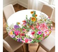 Odot Nappe Ronde 60-160cm Anti-Tache, Fleurs Élégantes Nappe Table Ronde avec Bord Élastique Lavable Imperméable Couverture de Table de Jardin Exterieur pour Cuisine Fête Salon (Tournesol,130cm)