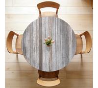 Odot Nappe Ronde 60-160cm Anti-Tache Nappe Table Ronde avec Bord Élastique Lavable Imperméable Couverture de Table de Jardin Exterieur pour Cuisine Fête Salon, Effet Bois Rétro (Gris,160cm)