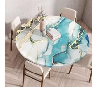 Odot Nappe Ronde Exterieur Elastique, Motif Marbre 3D Nappe Ronde Imperméable Anti Tache Couverture de Table avec Bord Élastique Nappes Rondes pour Décoration Fête Cuisine Jardin (Bleu,150cm)