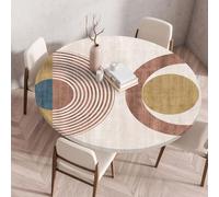 Odot Nappe Ronde Exterieur Elastique Nappe Ronde Imperméable Anti Tache Couverture de Table avec Bord Élastique Nappes Rondes pour Cuisine Jardin, Nordique Géométrique (Beige,150cm)