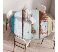 Odot Nappe Ronde Exterieur Elastique Nappe Ronde Imperméable Anti Tache Couverture de Table avec Bord Élastique Nappes Rondes pour Manger Cuisine Jardin, Grain Bois Coloré (Bleu,120cm)