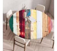Odot Nappe Ronde Exterieur Elastique Nappe Ronde Imperméable Anti Tache Couverture de Table avec Bord Élastique Nappes Rondes pour Manger Cuisine Jardin, Grain Bois Coloré (Rouge,60cm)