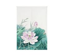 Odot Noren Rideau de Porte Long Coton et Lin, Rideau Demi-Porte Impression Lotus Style Chinois, Rideau de Séparation de Cuisine de Restaurant Tapisserie Décoration (85x200cm,Lotus Vert 1)