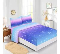 Odot Parure Drap Housse, Drap Plat et Taie d'oreiller 51x75cm - Couleur Dégradée Draps Housses avec Bonnet 40cm, pour Adultes Enfant, Lit 1~2 Personnes (140x190cm-4 Pieces,Flocon de Neige)