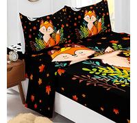 Odot Parure Drap Housse, Drap Plat et Taie d'oreiller - Imprimé Renard Draps Housses Microfibre avec Bonnet 40cm, pour Adultes Enfant, Lit 1~2 Personnes (Feuille d'érable,100x190cm-3 Pieces)
